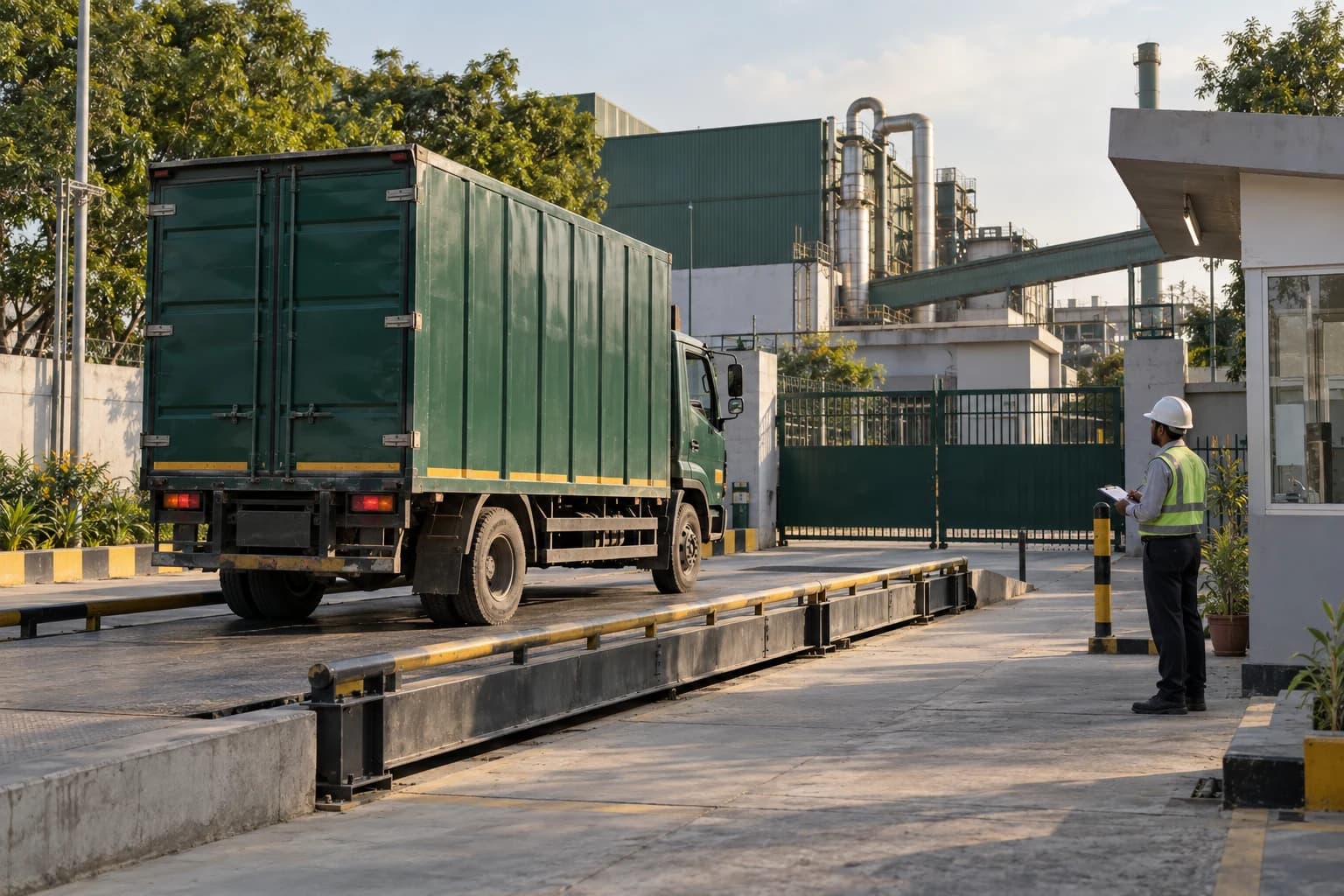 Illustrative view of a logistics truck on a recycler receiving weighbridge